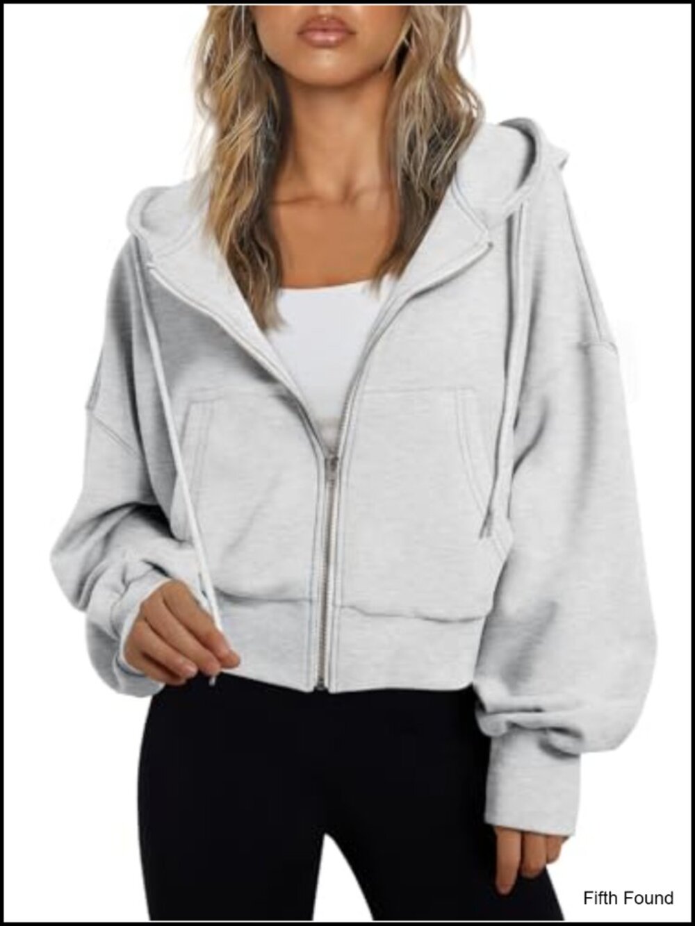 Zip Up Cropped Hoodie Jacket Polyester Cotton Relaxed Fit Athleisure